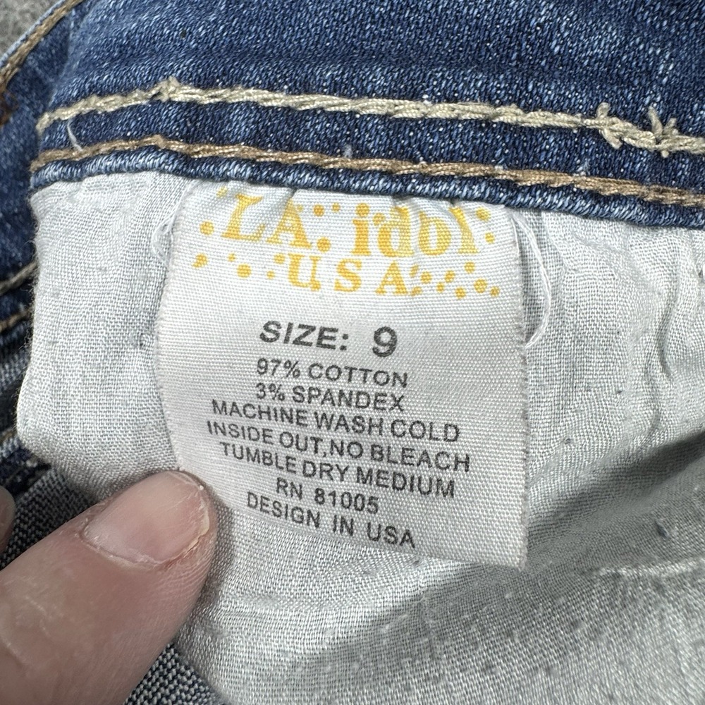 L.A. Idol Womens Juniors Bootcut Jeans Size 9 Blue Distressed 5 Pockets - Picture 9 of 13